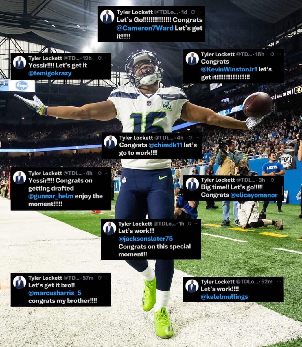 TitansStats's tweet image. #Titans new free agent WR Tyler Lockett tweeted at every one of the Titans’ rookies from the 2025 NFL Draft after they were drafted

True professional 🫡

#TitanUp