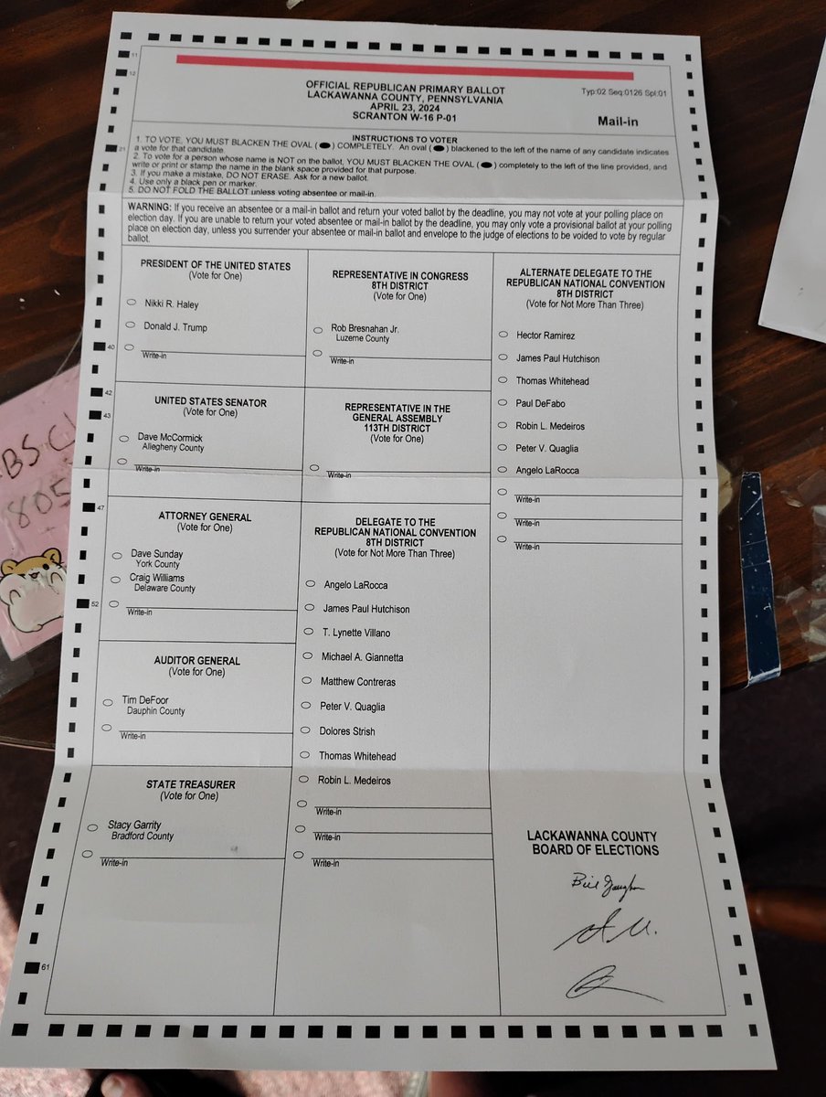 ‼️PROBLEM IN PENNSYLVANIA‼️

CC: Scranton, PA

Today, a Republican voter received his mail-in ballot for Lackawanna County. 

There’s only one problem: the ballot is dated 2024 &amp; is from LAST year’s presidential primary. 

We’ve heard from several other Republican voters that