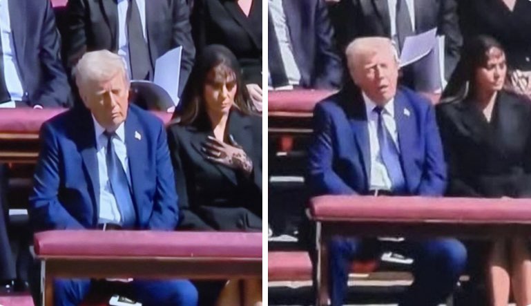EXCLUSIVE: Melania Trump visibly reacts to President Trump ripping eye-watering farts, as he sleeps and snores during the funeral of Pope Francis.