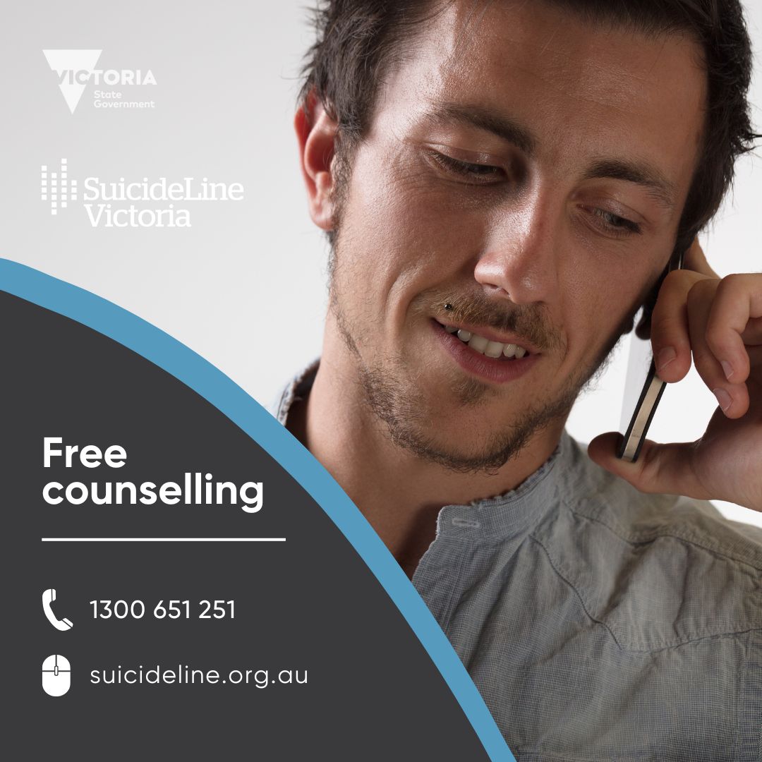 Whatever you're facing, you don’t have to go through it alone. Professional support services are here to listen and help.

Reach out on 1300 651 251 or visit suicideline.org.au to speak with a trained counsellor.