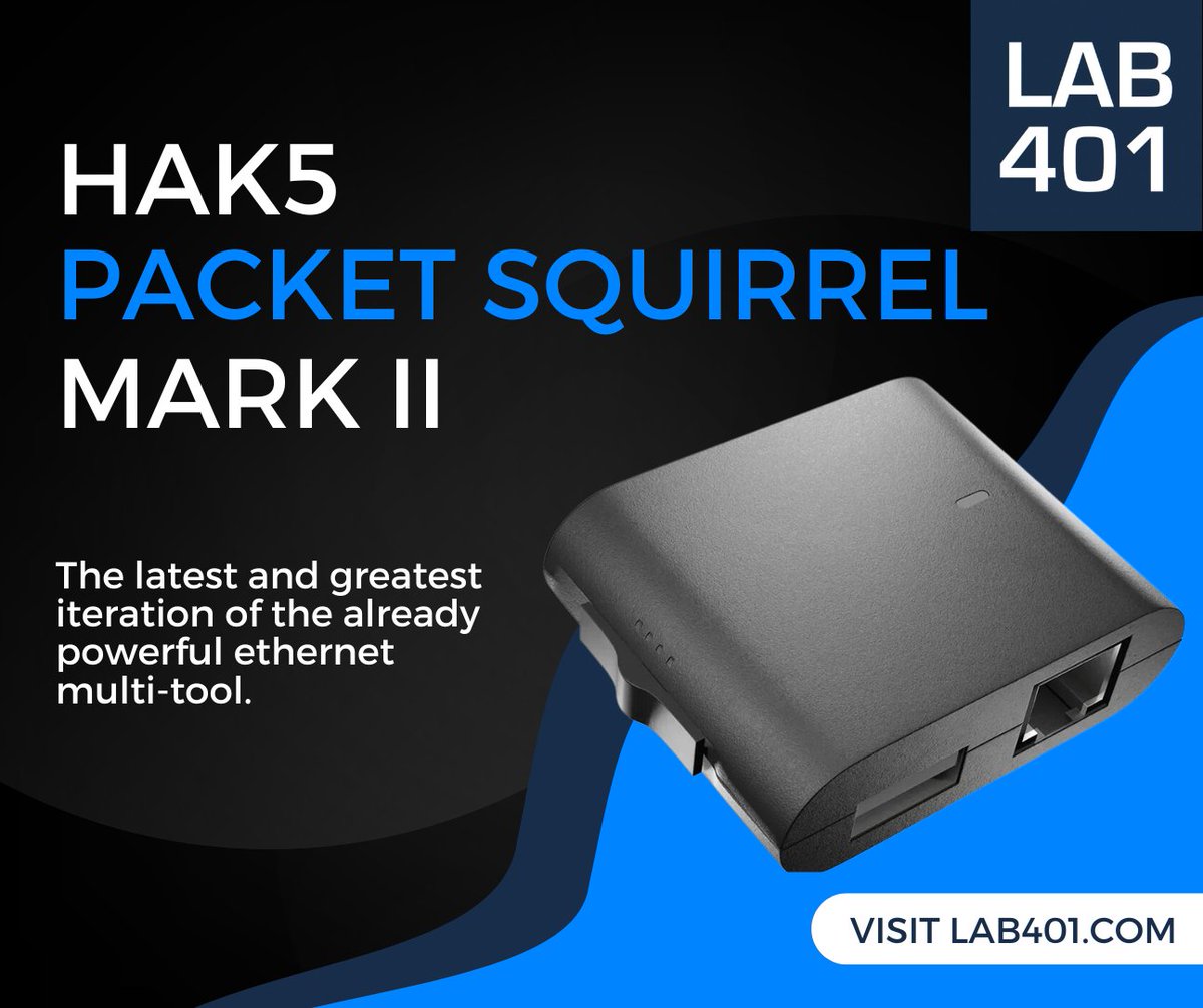 Lab_401's tweet image. 🐿️ Packet Squirrel—a mini MITM multi-tool! 🔥 Run multiple payloads, slip into target networks, &amp;amp; control it all with a flip of a switch! ⚡ Compact, powerful, Linux-based. 💻 l.lab401.com/shrGU 
#PacketSquirre #NetworkHacking #PenTesting #Hak5 #CyberSecurityTools #LAB401
