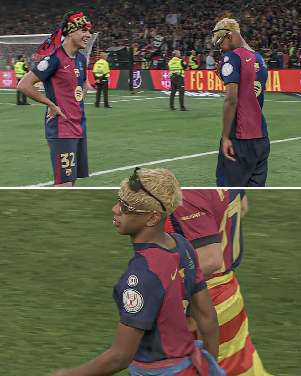 Lamine Yamal dancing while wearing two pairs of glasses after winning the Copa del Rey 😂🕺