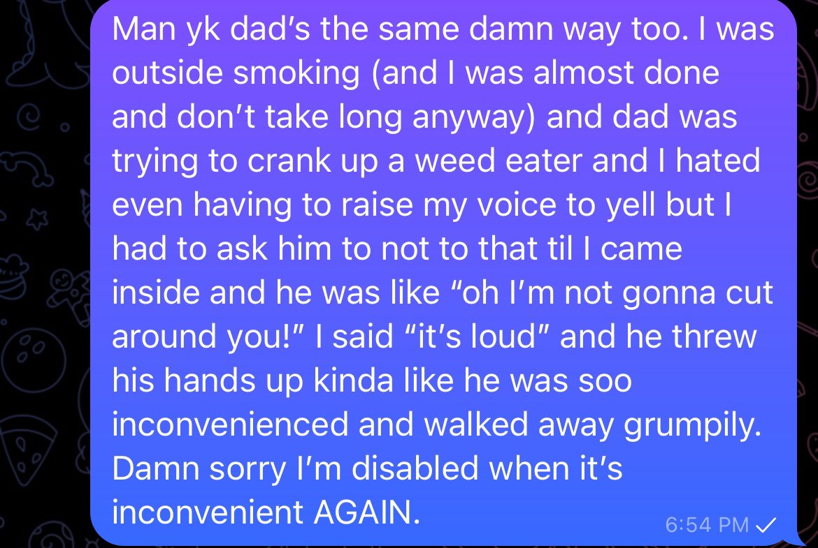 falling_frenzy's tweet photo. I have to get out of this house man I’m a grown ass adult and my parents legit make me suicidal bc they are so selfish and just awful conservative assholes. I can’t right now though because I can’t even sit up for more than 10minutes without being in extreme pain. https://t.co/vFhPt3pEgV