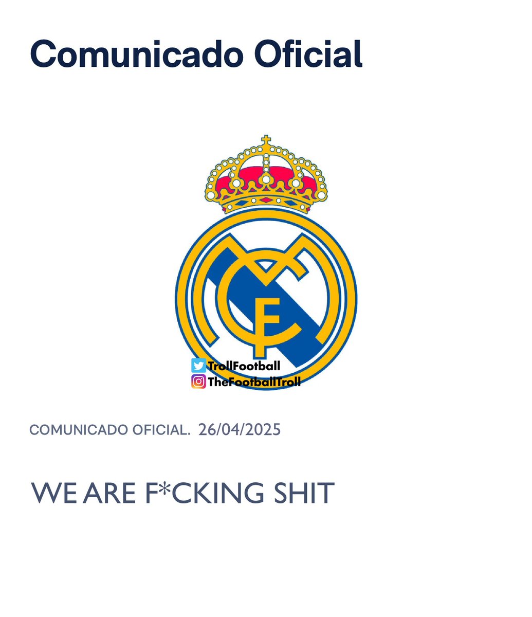 TrollFootball's tweet image. Official statement from Real Madrid: