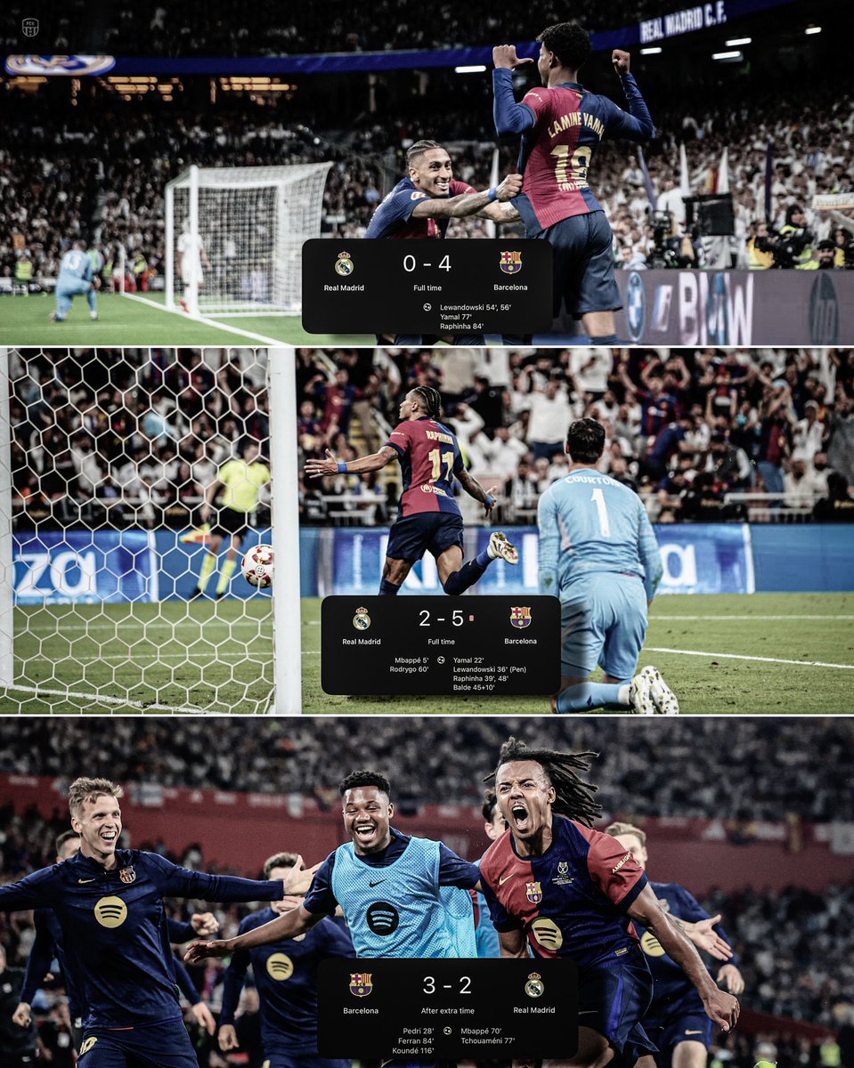 🚨🚨🚨🚨🚨 رسميًا — تاريخي 🚨🚨🚨🚨🚨

برشلونة ينتصر في الكلاسيكو..

في ثلاث ملاعب مختلفة

في ثلاث بطولات مختلفة

بثلاث نتائج مختلفة

في السوبر

في الدوري

في الكأس

في السعودية

في مدريد

في اشبيلية

بالثلاثة

بالأربعة

بالخمسة

😱😱😱😱😱😱😱😱😱😱😱😱😱