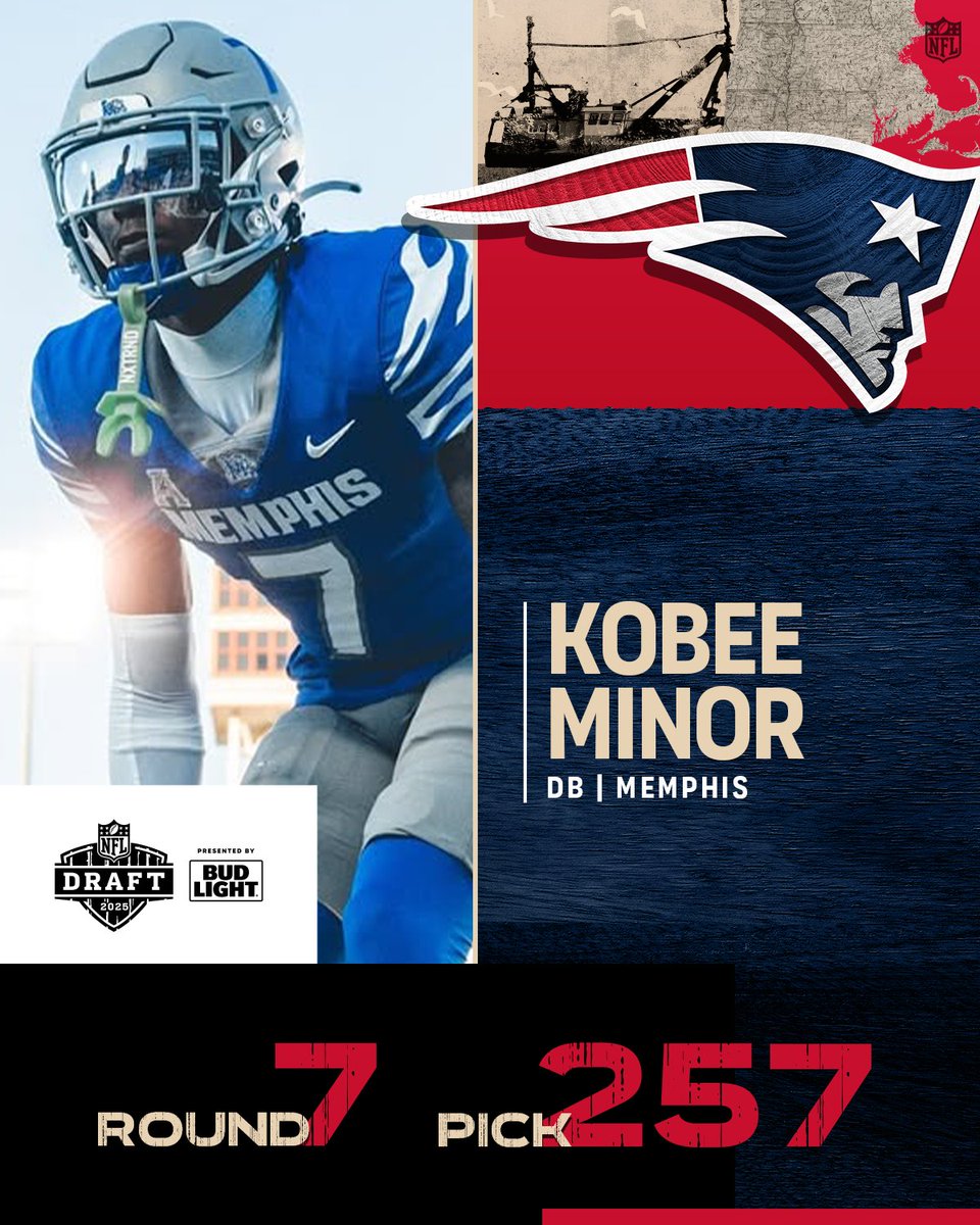 NFL (@nfl) on Twitter photo Introducing Mr. Irrelevant! With the final pick of the 2025 #NFLDraft, the <a href="/Patriots/">New England Patriots</a> select Kobee Minor!
📷: via <a href="/MemphisFB/">Memphis Football</a> Introducing Mr. Irrelevant! With the final pick of the 2025 #NFLDraft, the <a href="/Patriots/">New England Patriots</a> select Kobee Minor!
📷: via <a href="/MemphisFB/">Memphis Football</a>