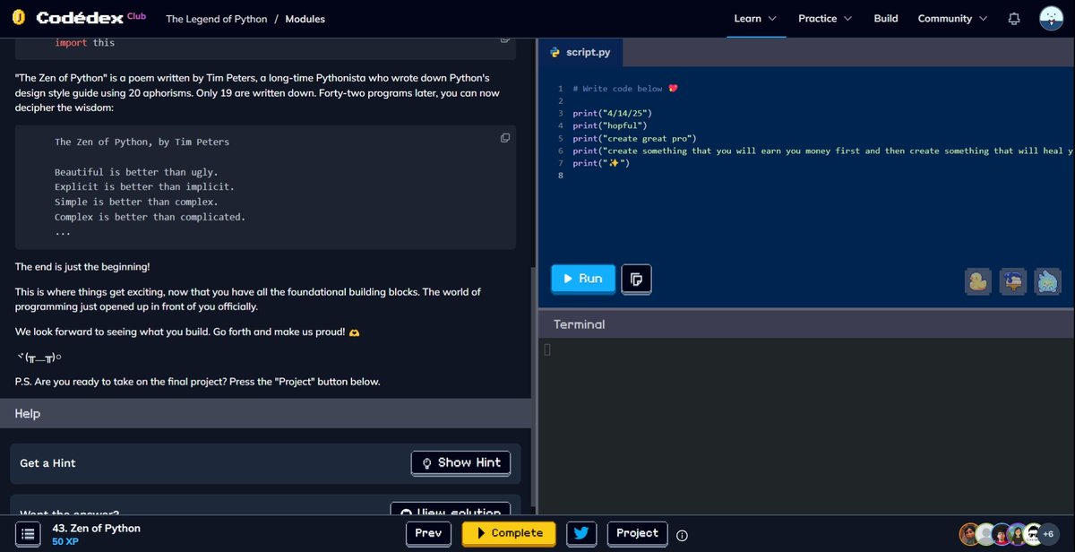 WizordFrog's tweet image. Zen of Python 🐍 #CodedexZenOfPython @codedex_io