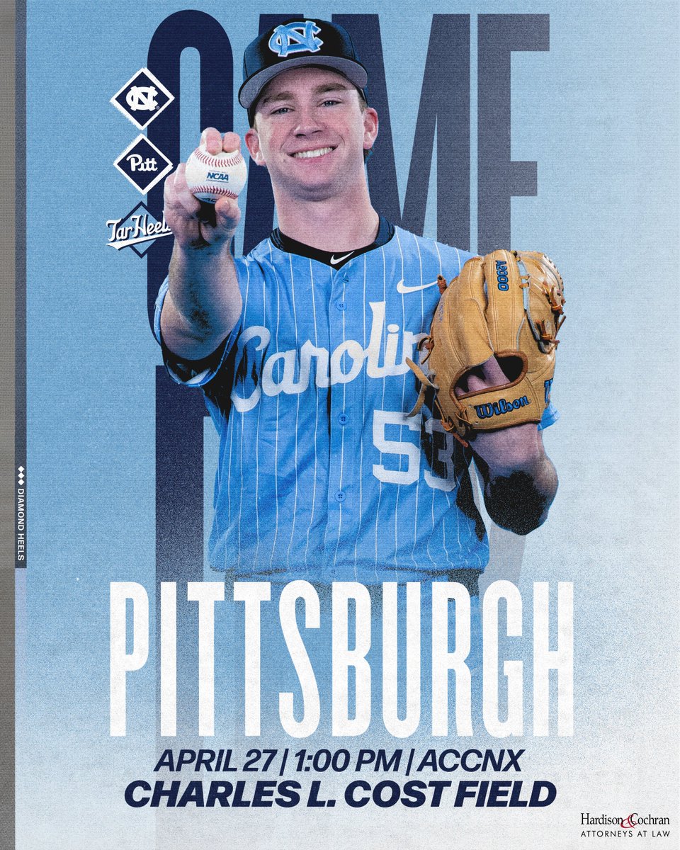 Carolina Baseball (@diamondheels) on Twitter photo One more battle in the 'Burgh โ
๐ Pittsburgh
๐ 1 PM
๐บ ACCNX
โน linktr.ee/diamondheels
#GoHeels x <a href="/LawyerNC/">Hardison & Cochran Attorneys at Law</a> One more battle in the 'Burgh โ
๐ Pittsburgh
๐ 1 PM
๐บ ACCNX
โน linktr.ee/diamondheels
#GoHeels x <a href="/LawyerNC/">Hardison & Cochran Attorneys at Law</a>