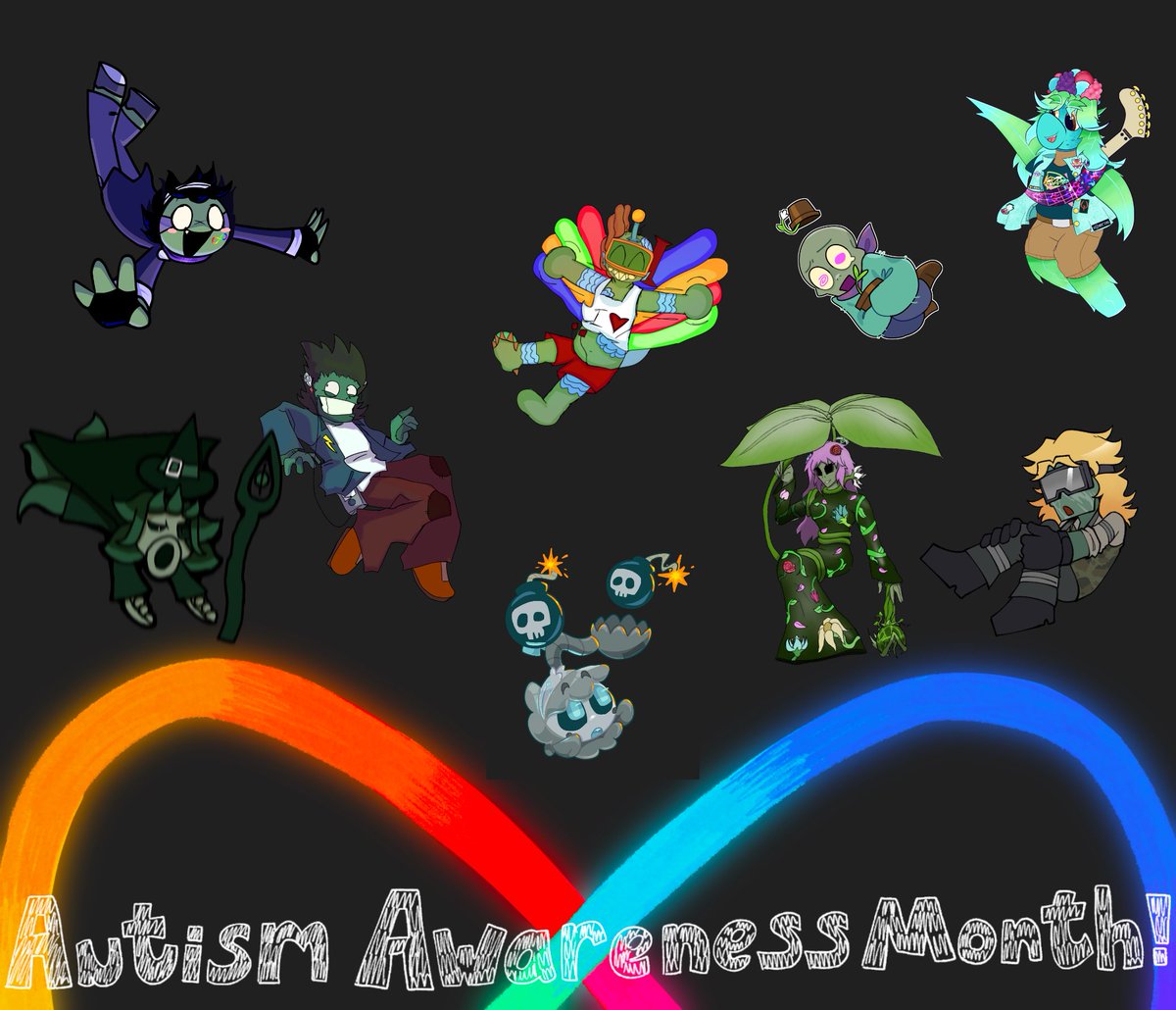 To celebrate April which is Autism Awareness month, we put together a nice and special banner with oc’s that represent Autism characters and some of our people in the server, made by our talented members, we want to spread the message that you are important and loved💚💚💚 -🪴