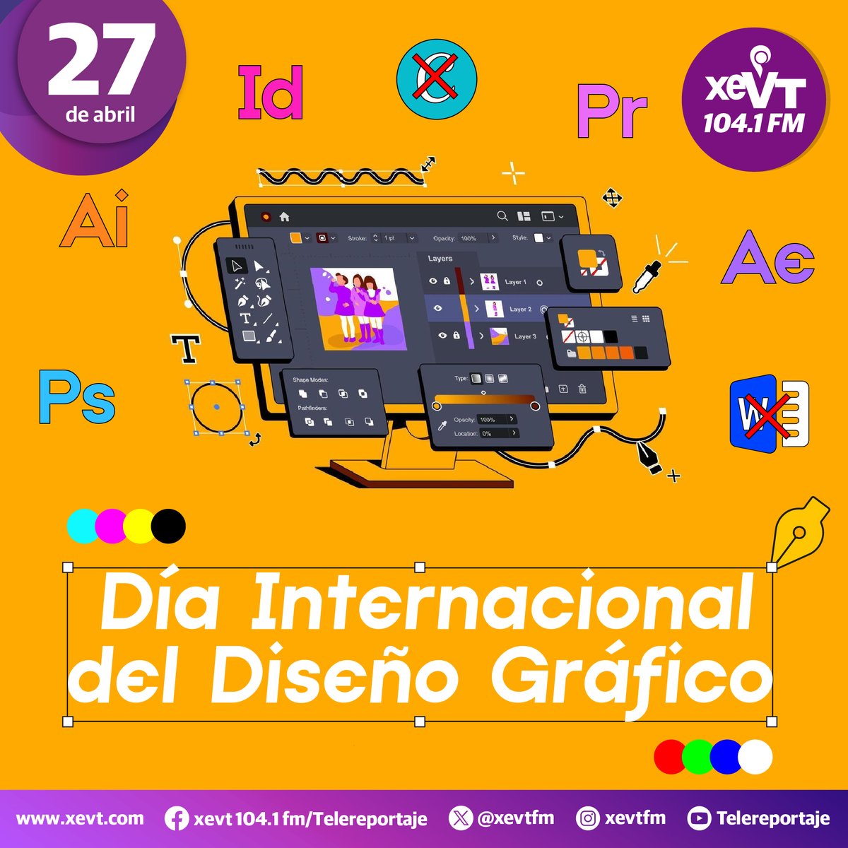 xevtfm's tweet image. #27DeAbril | Día Internacional del Diseño Gráfico

#LasEfemérides🎙️ #SeñalQueUne🔗#XEVT 🖲️