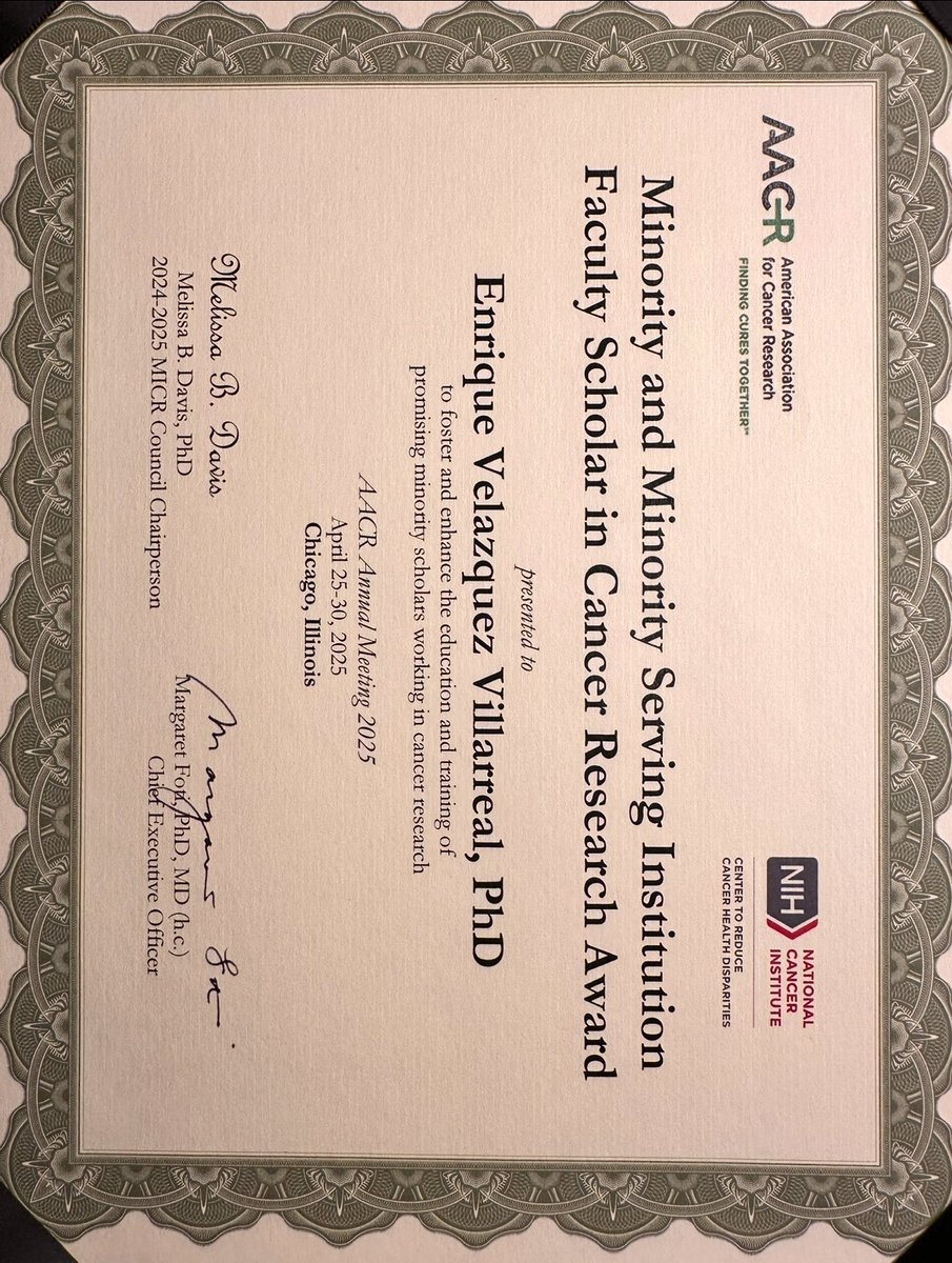 Enrique Velazquez, MD, PhD, MPH (@enrique_velvi) on Twitter photo I’m deeply honored to receive the #AACR #MICR MMSI Faculty Scholar in Cancer Research #Award
This reflects the incredible work at #VelazquezVillarrealLab <a href="/cityofhope/">City of Hope</a>, advancing #ColorectalCancer research, #PrecisionMedicine & #AI
<a href="/cityofhopeoc/">City of Hope | Orange County</a> <a href="/TGenResearch/">TGen</a> <a href="/PECGSnetwork/">PE-CGS</a> I’m deeply honored to receive the #AACR #MICR MMSI Faculty Scholar in Cancer Research #Award
This reflects the incredible work at #VelazquezVillarrealLab <a href="/cityofhope/">City of Hope</a>, advancing #ColorectalCancer research, #PrecisionMedicine & #AI
<a href="/cityofhopeoc/">City of Hope | Orange County</a> <a href="/TGenResearch/">TGen</a> <a href="/PECGSnetwork/">PE-CGS</a>