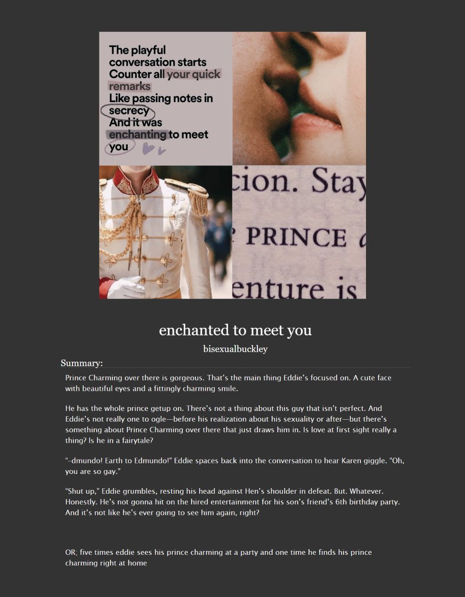 icegoesontheeye's tweet image. enchanted to meet you | 24.7k words | rated e
▫️ 5+1 love story fic
▫️eddie being hopelessly in love with a stranger
▫️karen (& hen) & eddie bestieism
▫️fluff smut and humor (with lots of css text messages!)
▫️happiest happy ending
🖇️archiveofourown.org/works/65043205…