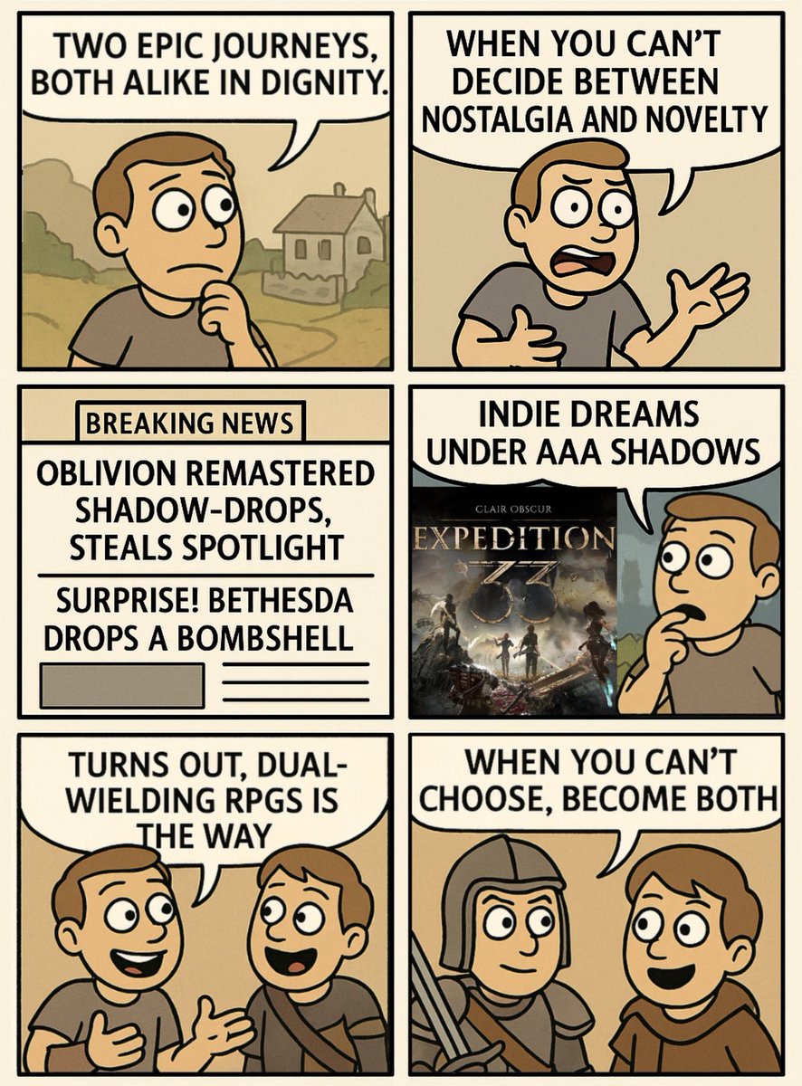 GamesPointBlank's tweet photo. Me: I’m only playing ONE game this week.

Also me: **installs The Elder Scrolls IV: Oblivion Remastered AND Clair Obscur: Expedition 33 at the same time** https://t.co/3jUehmPUtX