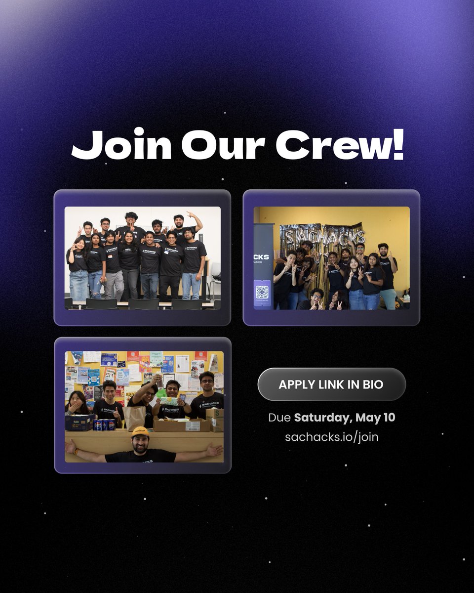 OUR BOARD APPS ARE NOW OPEN 🥳

💼 We have various positions available across the Software, Design, Marketing, Logistics, and Finance teams.

Apply NOW  - sachacks.io/join 💻

DUE by MAY 10th!!

#sachacks #design #code #launch #nowhiring #careeropportunities #jointheteam