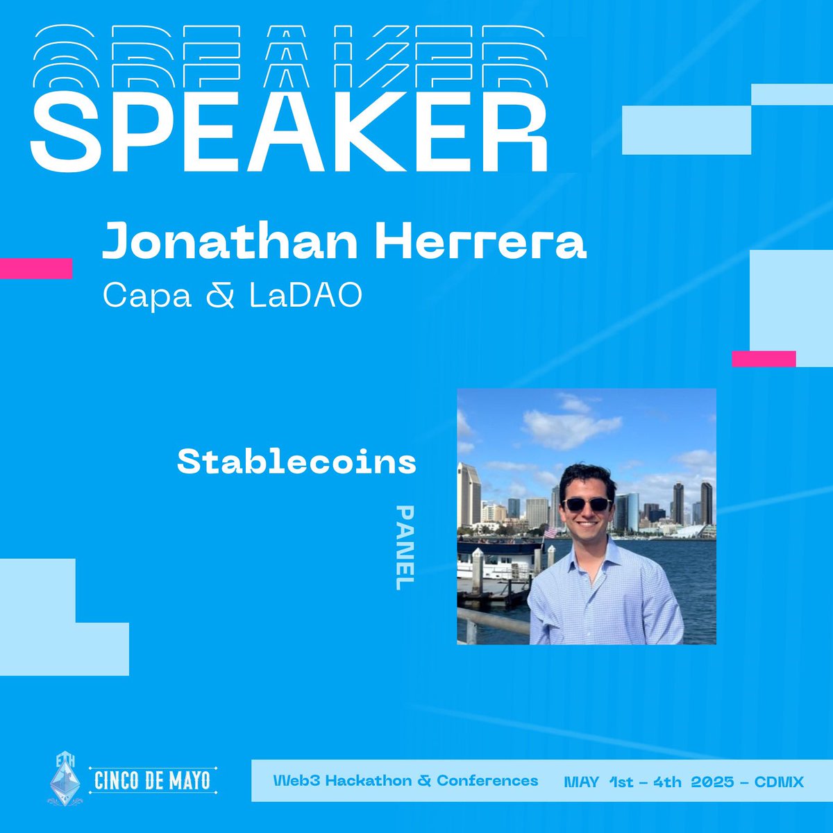 🗣️ Meet the speakers of ETH Cinco de Mayo 2025!

We’re excited to welcome <a href="/curto_05/">Jonathan Herrera | 🍫❤️🇲🇽 |🦇🔊</a> from <a href="/capa_fi/">Capa</a> <a href="/ladao_club/">LaDAO del Xocolatl 🍫🌿</a> to our stage!

Catch Jonathan in the panel: Stablecoins.

📅 May 1–4, 2025
📍 Mexico City – Foro Interlomas
#CryptoDeMayo