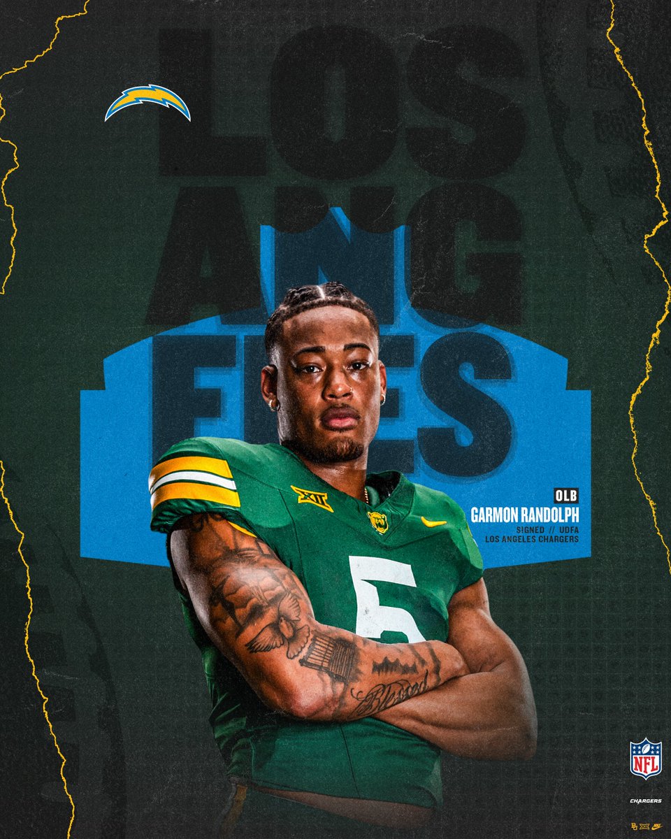 Baylor Football (@bufootball) on Twitter photo comin' off the edge ⚡️
<a href="/garmonrandolph5/">Garmon Randolph</a> has signed with the <a href="/chargers/">Los Angeles Chargers</a>
#SicEm | #BoltUp comin' off the edge ⚡️
<a href="/garmonrandolph5/">Garmon Randolph</a> has signed with the <a href="/chargers/">Los Angeles Chargers</a>
#SicEm | #BoltUp