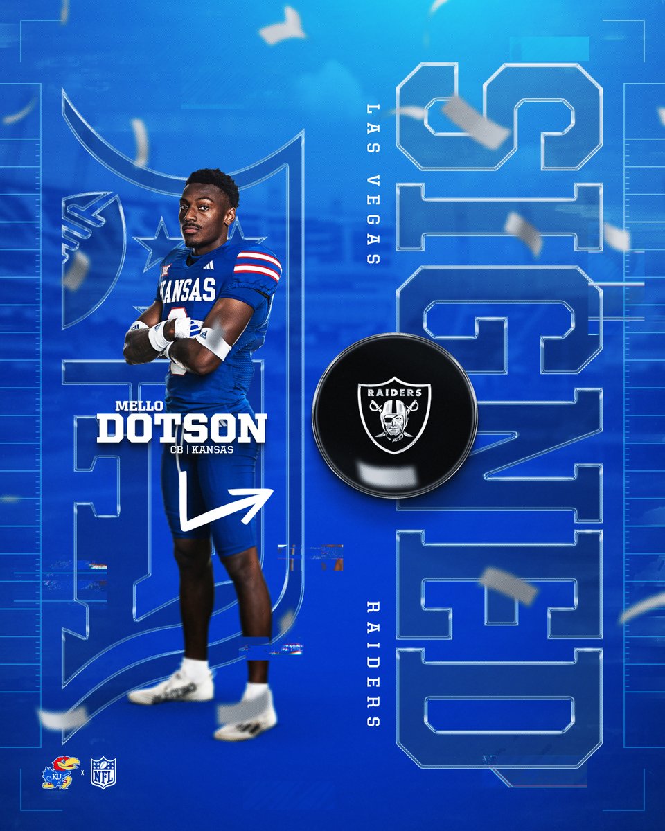 .<a href="/MelloDotson/">Mello Dotson</a> is a Raider ⚫️

#RockChalk x <a href="/Raiders/">Las Vegas Raiders</a>