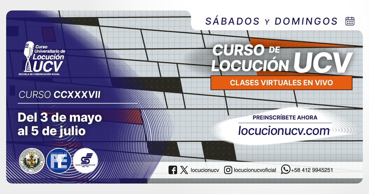 Abriremos nuevo curso de FINES DE SEMANA: Las clases serán ONLINE los sábados y domingos de 8 am a 1 pm del 3 de mayo al 5 de julio por Zoom y Canvas. Puedes inscribirte en locucionucv.com, completa el formulario, confirma tu correo y prepárate para la mejor experiencia🔥