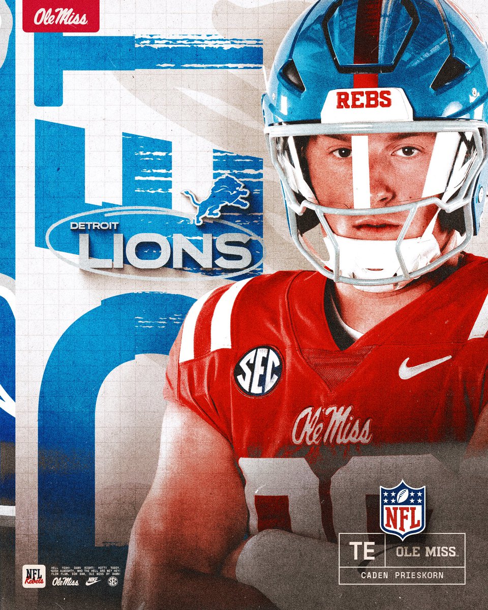 Ole Miss Football (@olemissfb) on Twitter photo The 'Sip ➡️ Motor City
Caden Prieskorn is heading to the <a href="/Lions/">Detroit Lions</a>‼️
#HottyToddy x #OnePride The 'Sip ➡️ Motor City
Caden Prieskorn is heading to the <a href="/Lions/">Detroit Lions</a>‼️
#HottyToddy x #OnePride