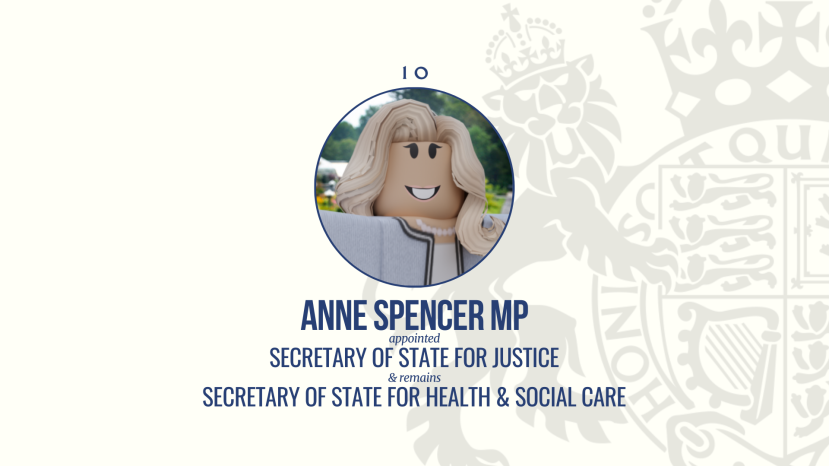 <a href="/hrh_alexandraW/">Anne Spencer</a> has been appointed as the Secretary of State for Justice and Lord Chancellor and as the Secretary of State for Health &amp; Social Care