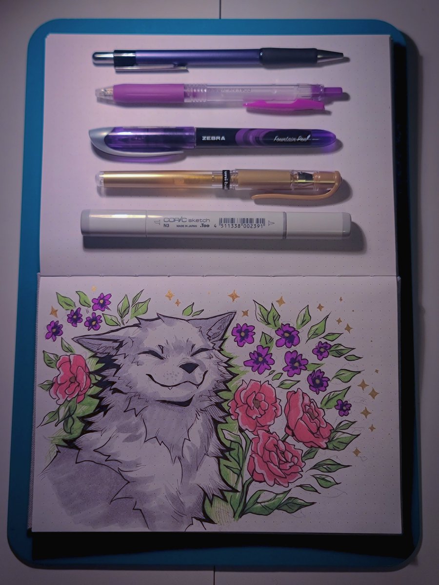 The cashier paid for me when I was having trouble with my card at the cash at closing time 

I asked how to repay her, she said nah, I insisted, said I draw animals &amp; asked her fave animal, she said she likes wolves

So I drew a wolf in the book she paid for to give to her :3