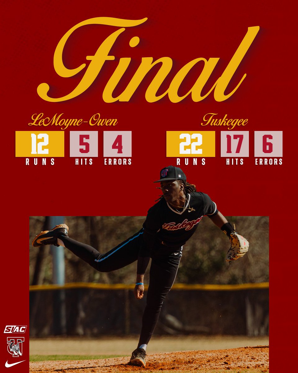 Skegeebaseball's tweet photo. Golden Tigers handle business! Tuskegee baseball sweeps Saturday’s doubleheader over LeMoyne-Owen with two big wins!

Golden Tigers will look to finish the sweep tomorrow in the regular season finale tomorrow at 12 PM at Washington Field. 

#SkegeeBSB l #MyTUAthletics l #SweepLOC https://t.co/sxYvZ2W0Pm