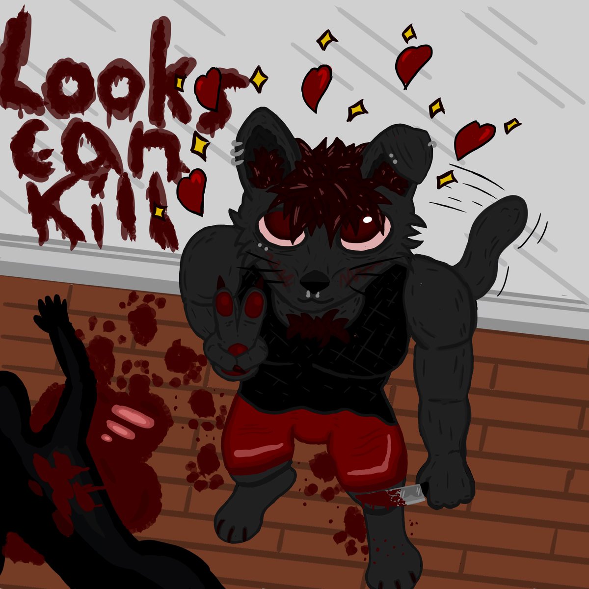 GoatboyAether's tweet photo. Most recent piece I got done, loving the gorey vibe 🔪🩸

.

.

#’s for algorithm
#furry #furryart #anthroart #anthro #bloody #red #darkpalet #cat #furrycat #furrycatart #piercings #gore https://t.co/K8KFhNSdiy