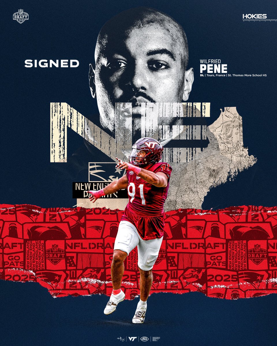 Virginia Tech Football (@hokiesfb) on Twitter photo The Frenchman is headed to Foxborough🫡
Wilfried Pene has signed a free agent deal with the <a href="/Patriots/">New England Patriots</a>
#ThisIsHome | #NFLDraft | <a href="/PeneWilfried/">wilfried pene ( 🇫🇷🇨🇬)</a> The Frenchman is headed to Foxborough🫡
Wilfried Pene has signed a free agent deal with the <a href="/Patriots/">New England Patriots</a>
#ThisIsHome | #NFLDraft | <a href="/PeneWilfried/">wilfried pene ( 🇫🇷🇨🇬)</a>
