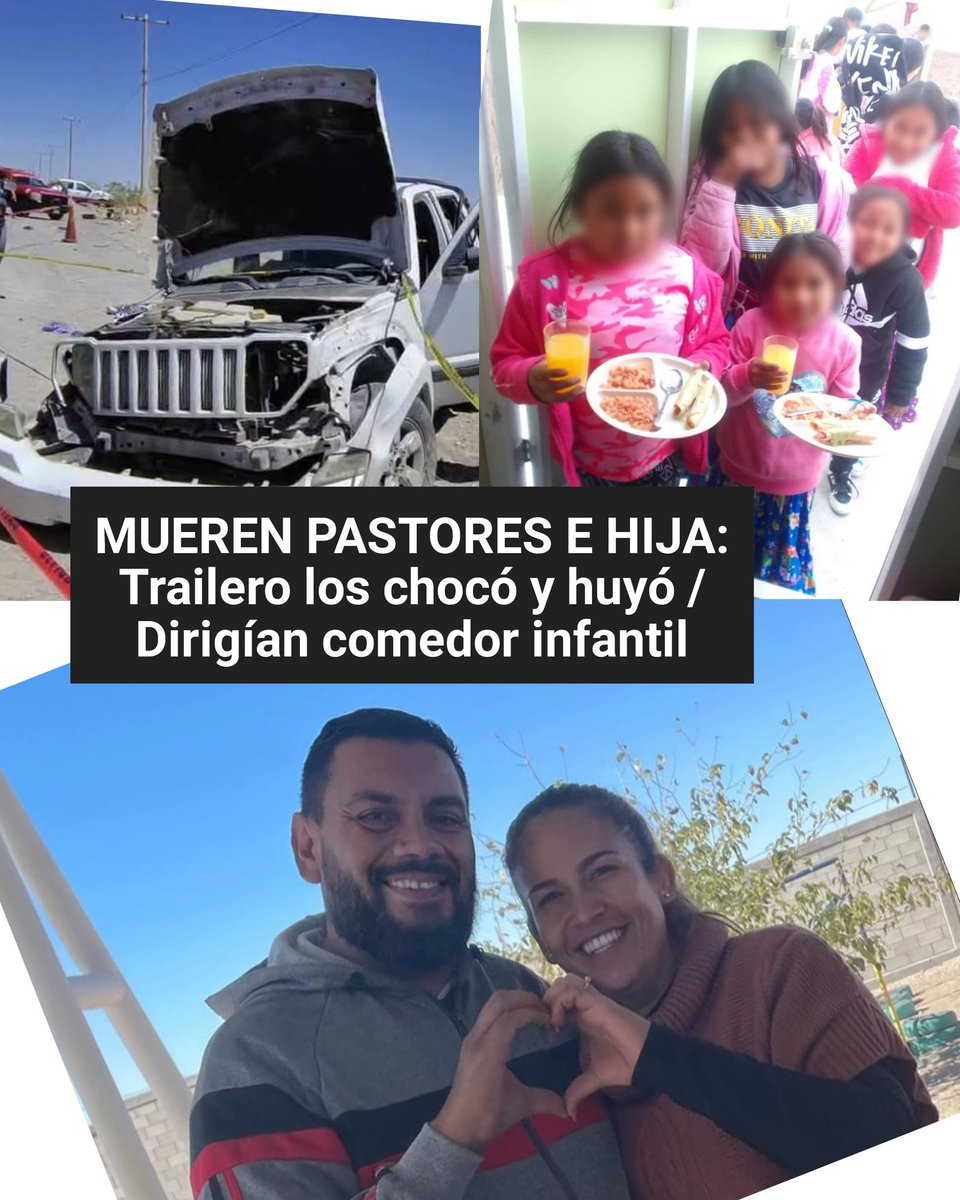 EdgarRomn199830's tweet photo. FUERON UNA INSPIRACIÓN:
Mueren los pastores Félix Jiménez Arredondo y Aiden Bobadilla y su hija de 15 años / Trailero los chocó y huyó en Km 29 de la Casas Grandes / Dirigían comedor infantil #CiudadJuárez https://t.co/cqXsWPglcm