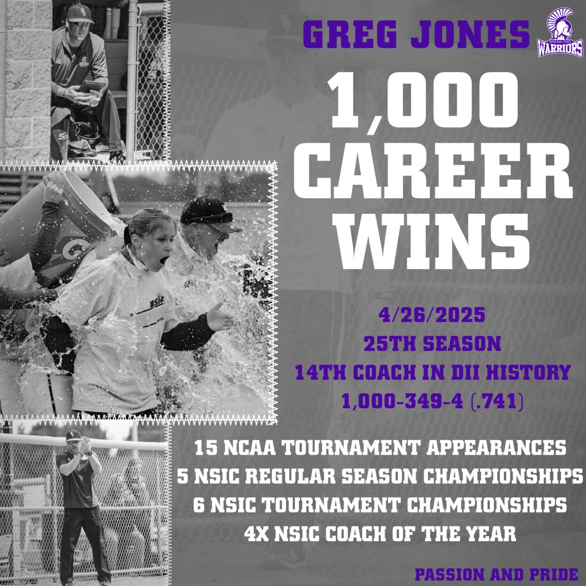 Congratulations to Coach Jones on reaching 1,000 career wins! Passion &amp; Pride!