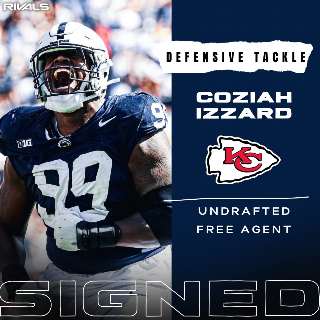 Penn State Nittany Lions | Happy Valley Insider (@pennstaterivals) on Twitter photo Penn State Football DT Coziah Izzard (<a href="/Co_Izzard/">Coziah Izzard🥀</a>) has signed an UDFA contract with the Kansas City Chiefs per source.
👉 tinyurl.com/PSUNFLDraft25 Penn State Football DT Coziah Izzard (<a href="/Co_Izzard/">Coziah Izzard🥀</a>) has signed an UDFA contract with the Kansas City Chiefs per source.
👉 tinyurl.com/PSUNFLDraft25