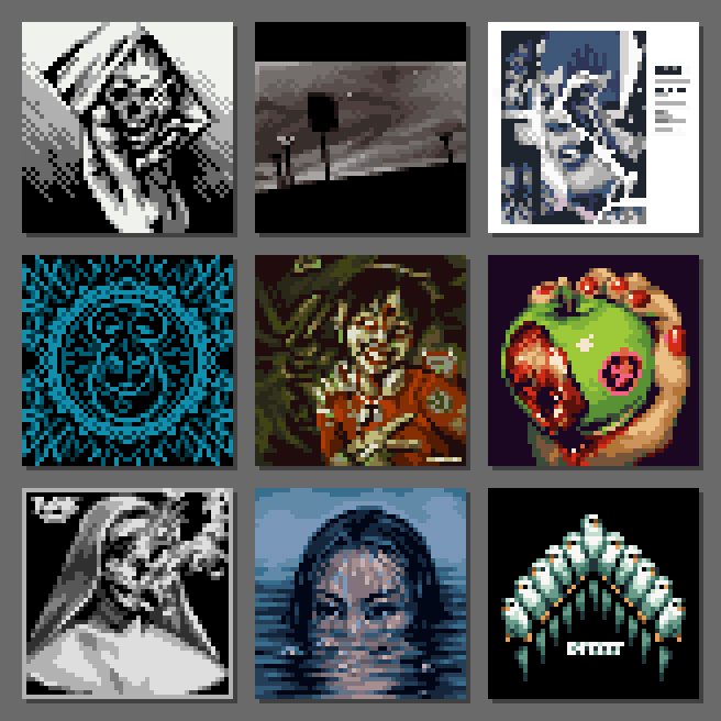 cmmrc2's tweet image. Studies of different album covers at 48x48 px, 4 to 16 colors respectively, for a current challenge at pixeljoint.
If you can name them all you get.. just my respect, really #pixelart #ドット絵
