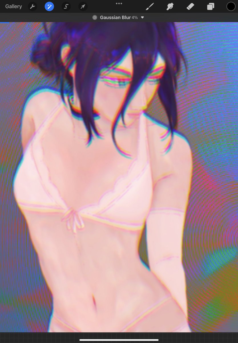 mimilkymind's tweet photo. @NOORgrandefr (this is procreate btw) i basically i just
> displace chromatic aberration on layer > gaussian blur > added a gradient map (mocha) > used difference

+ the spiral bg is just an overlayed image i edited pls oml sorry for yapping abt my process but that’s how i got there lol ! https://t.co/Hg4uC0snb6