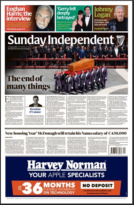 The front page of this week's Sunday Independent