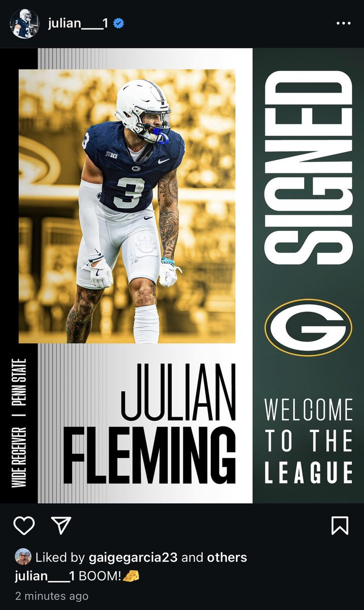 BREAKING: Southern Columbia grad Julian Fleming has signed with the Green Bay Packers.