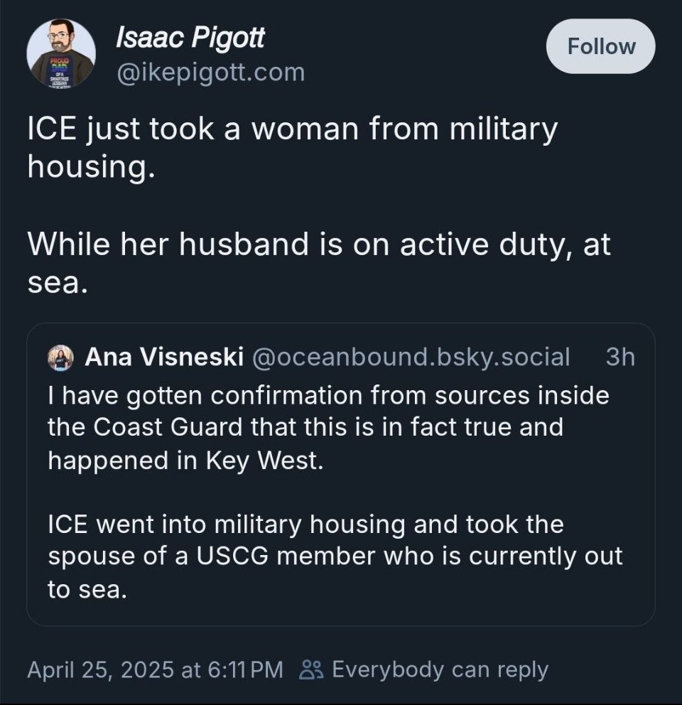 OMGno2trump's tweet photo. I'm not a veteran but I lived on military bases for many years and am part of a family of veterans and career soldiers.  THEY ARE OUTRAGED!  Every veteran should be.  Every American should be.  It's deplorable, and worse, it cowardly.  ICE is without honor. https://t.co/JLjSh0o6dB