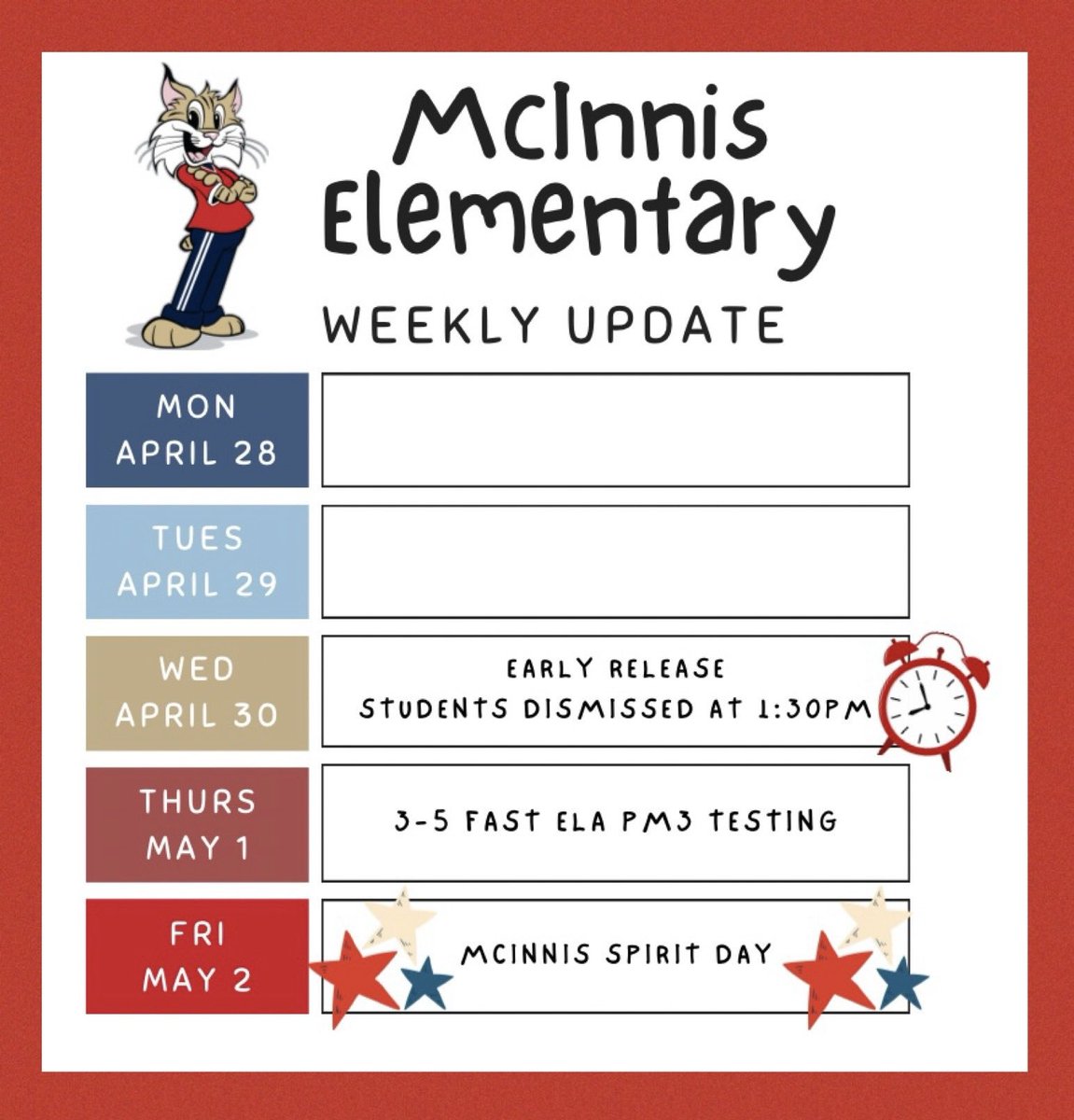 Hey Bobcats! 🐾 Check out our weekly updates below. 

#TeamMcInnis❤️💙