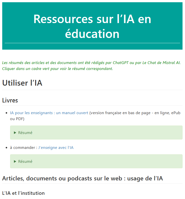 🚨IA et enseignement🚨
Un CodiMD qui recense plus de 70 articles sur l’IA et l’enseignement (toutes disciplines). N’hésitez pas à me signaler des articles pertinents que je pourrais ajouter.
🔗À lire et à partager : codimd.apps.education.fr/s/jXvDKmuOy