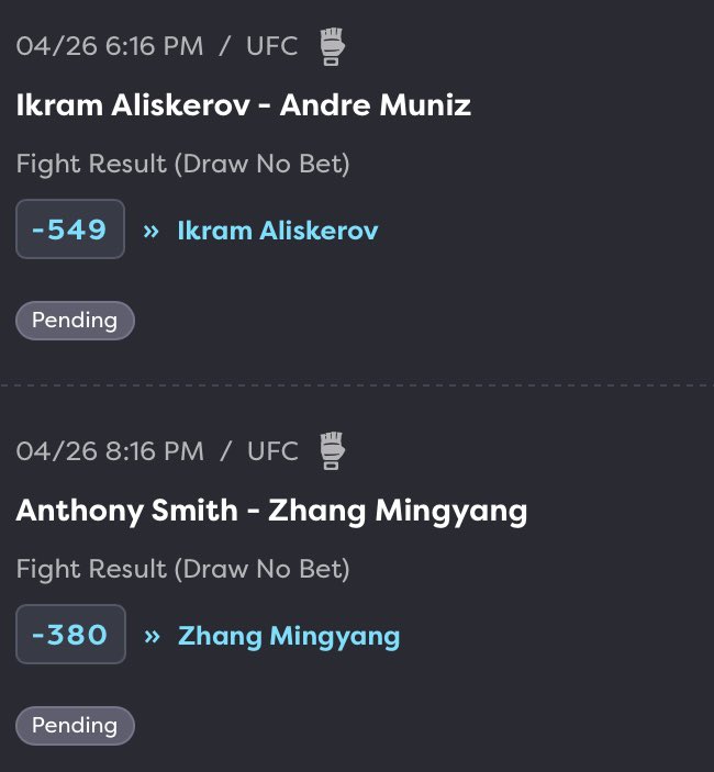 DatabasePicks's tweet photo. UFC Kansas City
Parlay: (-203)
Ikram Aliskerov ML
Zhang Mingyang ML https://t.co/7im8Mc7tHc