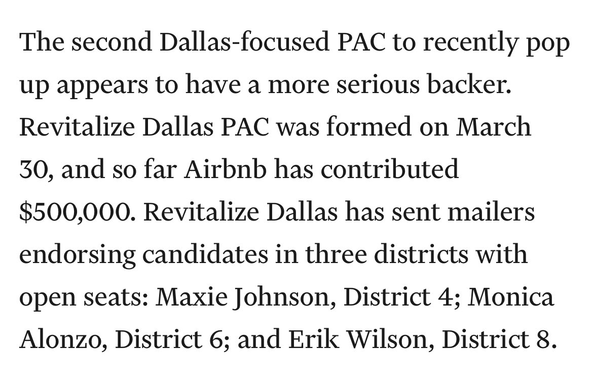 DALLAS VOTERS BEWARE! Airbnb is trying to buy themselves some seats on Dallas City Council. #AirbnbSucks