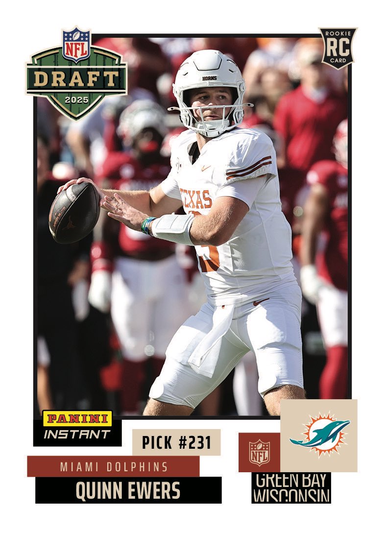 QuinnEwers's tweet image. Fins Up! Miami, are y'all ready? 🐬💪 It's time to get to work @miamidolphins #NFLDraft
Where will you be watching the home opener? 👀
Check out my 1st Panini Instant Rookie card @paniniamerica! #RatedRookie
👉 qr.paniniamerica.net/2xccw