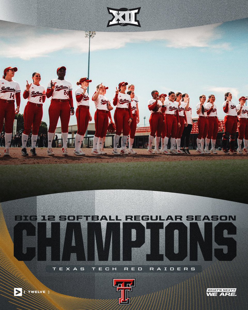 Big 12 Conference (@big12conference) on Twitter photo CHAMPS 🏆
Congratulations to <a href="/TexasTechSB/">Texas Tech Softball</a> for claiming the 2025 Big 12 Softball Regular Season Championship. CHAMPS 🏆
Congratulations to <a href="/TexasTechSB/">Texas Tech Softball</a> for claiming the 2025 Big 12 Softball Regular Season Championship.