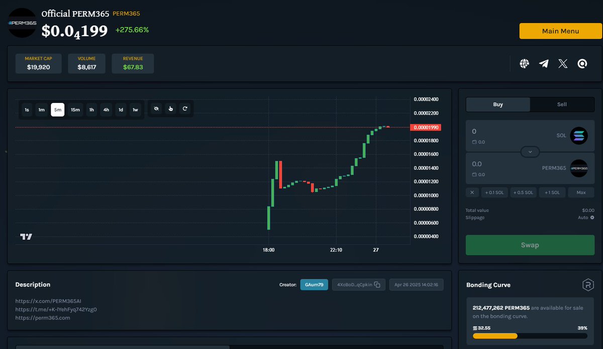 PERM365AI's tweet photo. 🐺 $PERM365 Community 🐺
We don’t follow Alphas.
We ARE the Alphas. 🛡️👑
While others are searching for the next big thing,
we are busy building it.
32.8 SOL raised, 39% bonded, chart climbing —
and we’re only just warming up. 🚀
#WeAreTheAlphas #PERM365 #Solana https://t.co/fHDU4oqWHF