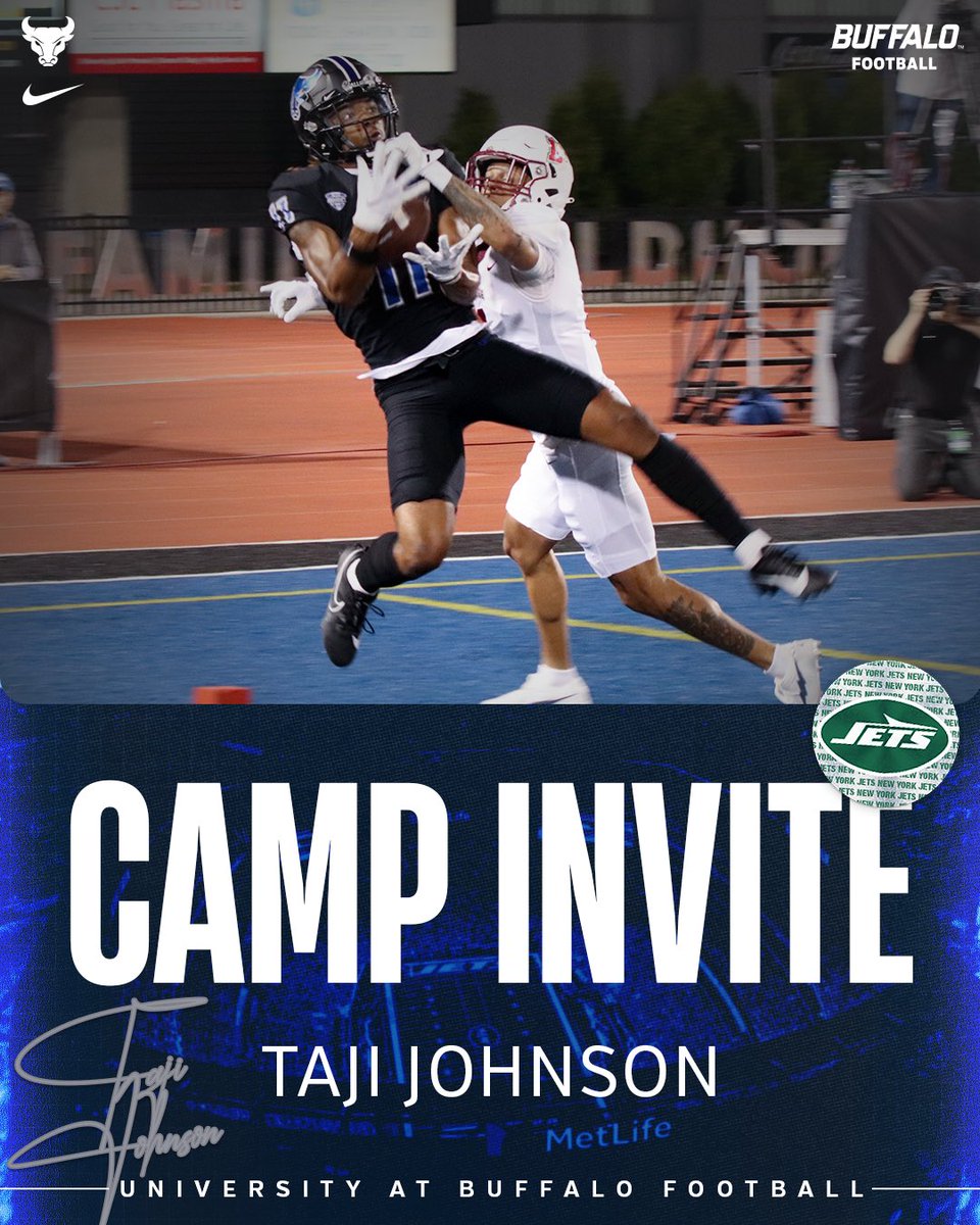 UB Football (@ubfootball) on Twitter photo ๐๐ฒ๐ฎ๐ฑ๐ฒ๐ฑ ๐๐ผ ๐๐ต๐ฒ ๐๐ถ๐ด ๐
Taji Johnson has earned a mini camp invite with the <a href="/nyjets/">New York Jets</a>
#ForeverABull ๐๐ฒ๐ฎ๐ฑ๐ฒ๐ฑ ๐๐ผ ๐๐ต๐ฒ ๐๐ถ๐ด ๐
Taji Johnson has earned a mini camp invite with the <a href="/nyjets/">New York Jets</a>
#ForeverABull