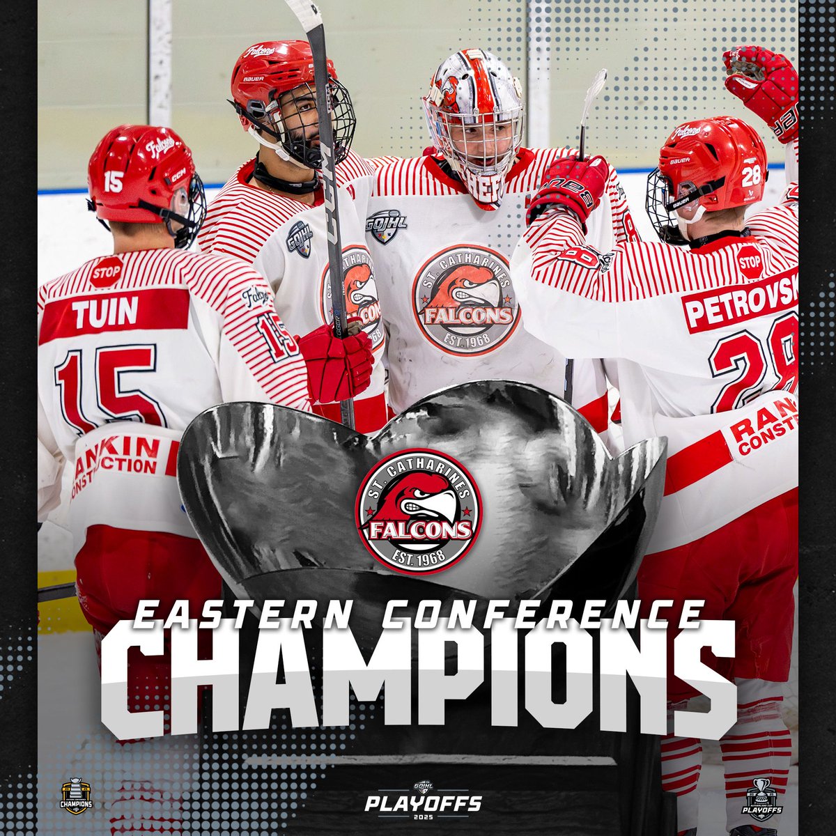 The St. Catharines Falcons are the 2024/2025 Eastern Conference Champions! 

#GOJHL | #SutherlandCup
