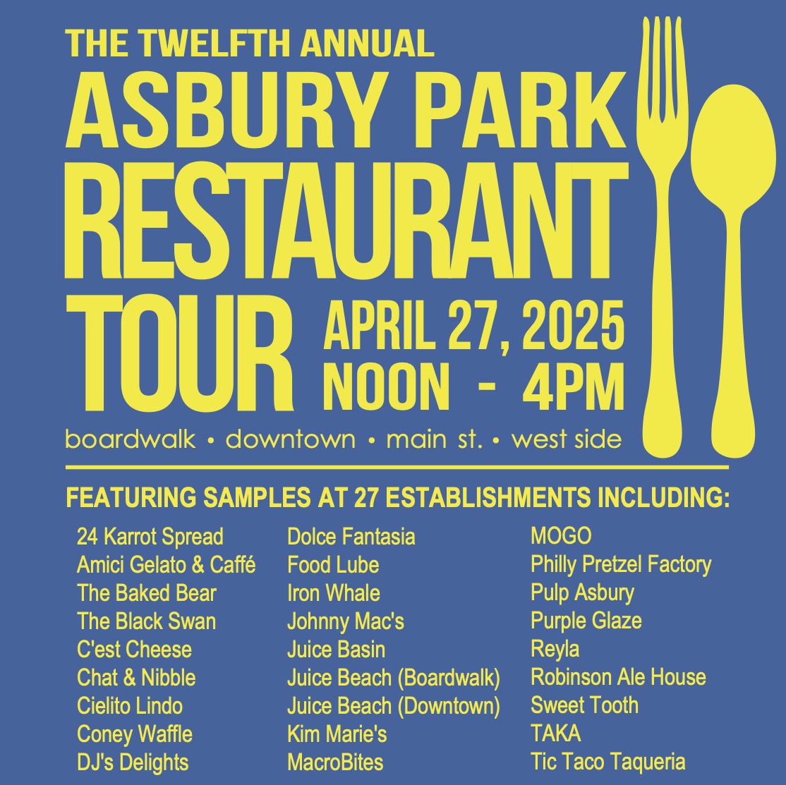 Don't miss the 2025 Asbury Park Restaurant Tour TOMORROW!

Tickets are still available and can be purchased in person tomorrow or in advance right now at eventbrite.com/e/asbury-park-…

Check in and registration will begin at 11:30am in Kennedy Park (104 Grand Avenue, Asbury Park).