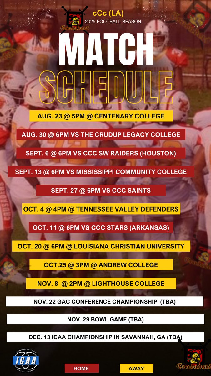 Announcement: The Crusaders 2025 schedule is here!!