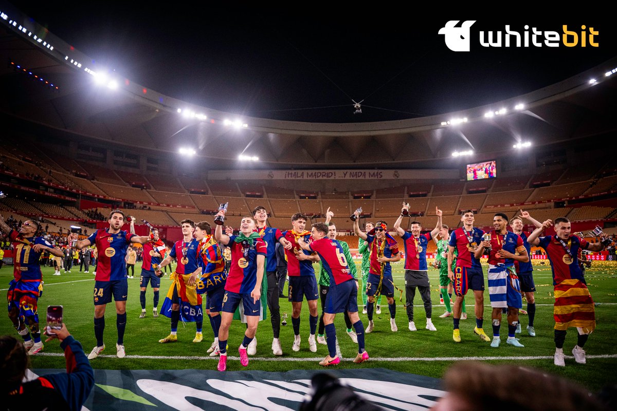 FCBarcelona's tweet photo. 📸 The Copa win, presented by @WhiteBit! https://t.co/QANx9fNpco