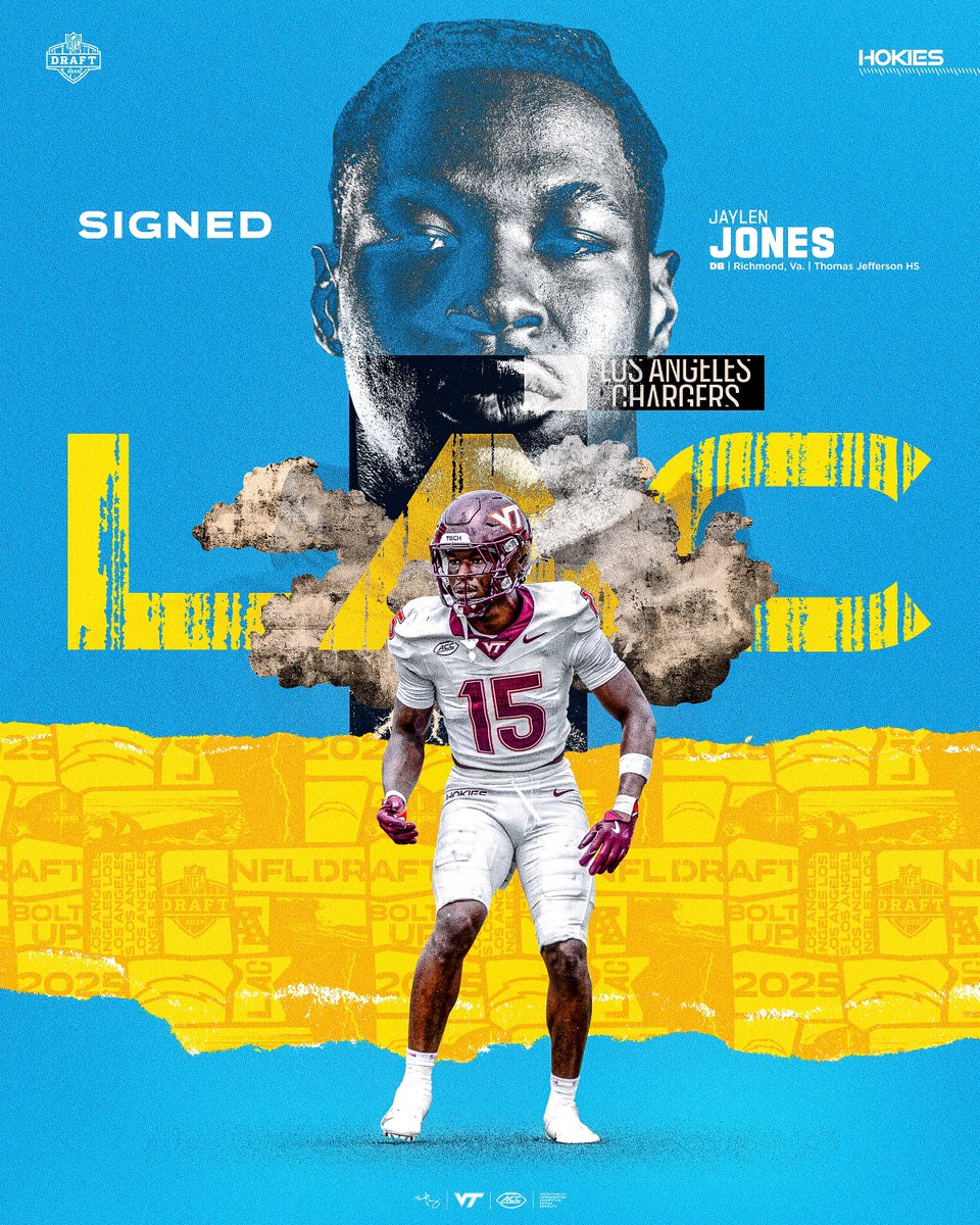 Virginia Tech Football (@hokiesfb) on Twitter photo Another one joining #BoltFam ⚡️
Jaylen Jones has signed a free agent deal with the <a href="/chargers/">Los Angeles Chargers</a>
#ThisIsHome | #NFLDraft | <a href="/Jaylen_Jones6/">Jaylen Jones</a> Another one joining #BoltFam ⚡️
Jaylen Jones has signed a free agent deal with the <a href="/chargers/">Los Angeles Chargers</a>
#ThisIsHome | #NFLDraft | <a href="/Jaylen_Jones6/">Jaylen Jones</a>