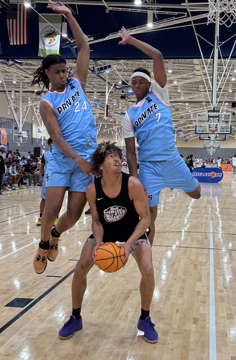 Adapt Academy WV 6’6 2026 Xavier Anderson off the shot fake before powering his way to the rim for the score.  Talented basketball player and a big time football talent.  The Spring Mills HS two-sport standout and AAAA All State TE holds offers from the likes of Cincinnati, Va